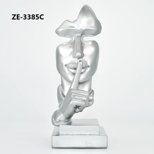 Sculpture en résine abstraite, figurine artistique, décoration de table, design contemporain, 6 pouces, visage argenté avec doigt sur les lèvres - Product Image 3