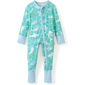 Lindo pelele de bebé con estampado de tiburón, manga larga, con cremallera, unisex, de algodón suave, para toda temporada. - Product Image 1