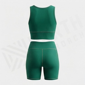 ชุดกางเกงขาสั้นโยคะระบายอากาศได้ดี แห้งเร็ว เป็นมิตรกับสิ่งแวดล้อม เอวยางยืดสูง เสื้อชั้นในออกกำลังกายคอกลม ชุดออกกำลังกายสำหรับผู้หญิง - Product Image 2