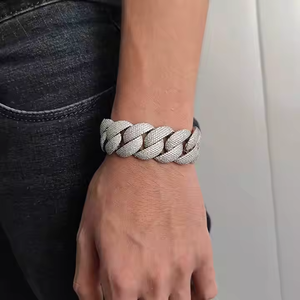 Bracelet Vintel en argent 925 avec moissanite, style hip-hop, maillons cubains, plaqué or rose, micro-incrustations, chaîne unisexe pour mariage, fête, cadeau - Product Image 1