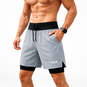 Pantalones Cortos de Compresión de Doble Capa para Hombre, de Secado Rápido, para Entrenamiento en el Gimnasio, con Cordón y Cintura Elástica, Proveedor Directo de Fábrica - Product Image 6