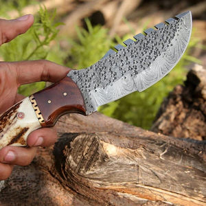 Couteau pliant artisanal en acier Damas à lame droite, manche en bois, multifonctionnel, pour usage quotidien en extérieur, style Tracker, utilitaire - Product Image 2