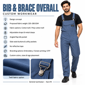 Combinaison de travail en coton en gros pour le personnel industriel, options de logo personnalisé anti-bactérien pour les commandes en gros, bretelles réglables - Product Image 6