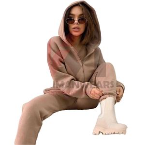 Femmes deux pièces ensemble automne hiver à capuche fermeture éclair sweat épais veste et pantalons longs survêtement décontracté Style survêtements - Product Image 1