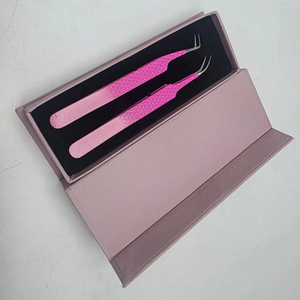 Fiber Tip 2 Piece Professional Eyelash Extension Tweezer <b>Kit</b> with Paper Coating Isolation 45Degree Curved Boot Custom Packing - Product Image 2