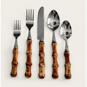 Ensemble de couverts en acier inoxydable de qualité supérieure avec manche en bambou, couverts écologiques pour les dîners raffinés, les mariages et la table à manger à domicile - Product Image 1