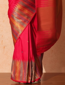 KV <b>Red</b> Silk Woven Designer <b>Saree</b> With Unstitched Blouse - Product Image 6