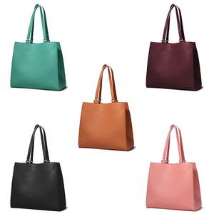 Bolso Tote de Trabajo de Cuero Genuino de Color Sólido, Estilo Minimalista, Parte Superior Abierta para Uso Diario en Negro, Verde, Marrón, Rosa, Borgoña - Product Image 6
