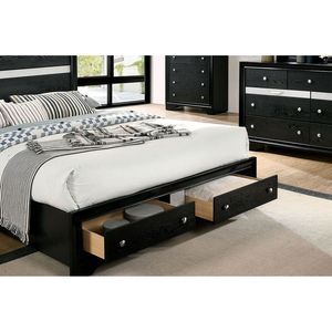 Contemporary Queen Size Solid Wood <b>Bed</b> with <b>Storage</b> 1pc <b>Black</b> Bedroom Furniture - Product Image 5