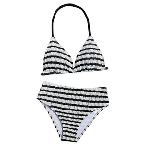 Ensemble de bikini personnalisé pour femme, maillot de bain deux pièces rayé, haut triangle et bas taille haute, tenue de plage, vente en gros usine - Product Image 1