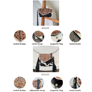 Usine directe usiné à la main en cuir de vachette grande capacité frange sac à bandoulière et porte-carte embrayage 2 pièces ensembles combinés - Product Image 3