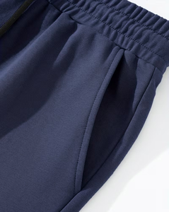Men's Solid Navy Blue Quick Dry Breathable Lace Elastic Waist Casual Mid Waist Shorts with Pockets Woven Polyester - Product Image 5