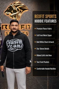 Sudadera con capucha negra personalizada para hombre, con cremallera completa, estilo oversize, estampado puff blanco, forro polar, OEM ODM, peso pesado - Product Image 6