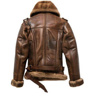 Blouson aviateur vintage en cuir véritable de qualité supérieure pour homme, doublé de fourrure de mouton, effet vieilli, idéal pour l'hiver - Product Image 5
