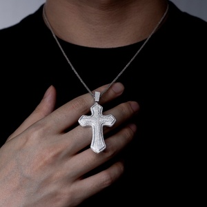 Men Moissanite <b>Cross</b> <b>Pendant</b> 925 <b>Silver</b> Iced <b>Cross</b> Necklace Gothic Religious Hip Hop Diamond <b>Pendant</b> Gift for Men Statement Bold - Product Image 3