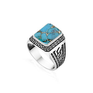 Bagues Chevalières Bohèmes pour Hommes en Argent Sterling 925, Serties de Turquoise Cuivrée Bleue Naturelle, Faite à la Main, Vente en Gros Usine - Product Image 2