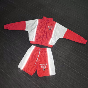 Ensemble de survêtement d'été léger en nylon patchwork personnalisé pour homme avec fermeture éclair, broderie et short graphique, coupe-vent - Product Image 2