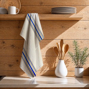 Essuie-tout de cuisine en coton avec motif rayé, écologique, couleur crème, qualité export, pour usage domestique - Product Image 1