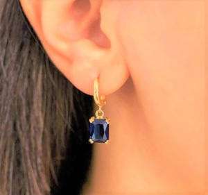 Pendientes de Zafiro Azul, Piedra de Nacimiento de Septiembre, Aros con Gemas Colgantes, Plata de Ley 925, Chapado en Oro de 14K - Product Image 4