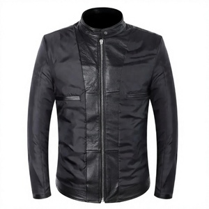 <b>Men's</b> Genuine <b>Leather</b> Motorcycle <b>Jacket</b> Stand Collar Zipper Closure Slim Fit Windproof Autumn Wear - Product Image 4