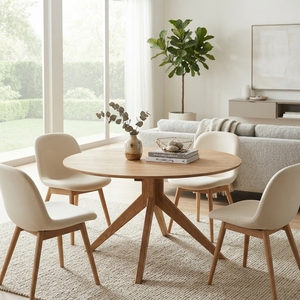 Mesa de centro redonda de madera premium, minimalista, de madera maciza de teca, mesa de té circular para sala de estar, mesa baja con estructura central para espacios y unidades. - Product Image 2