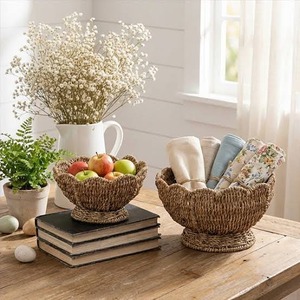 Handmade Scalloped <b>Basket</b> Natural Woven Water Hyacinth <b>Basket</b> Home Organization Seagrass <b>Laundry</b> <b>Basket</b> Made in Vietnam - Product Image 3