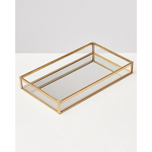Plateau miroir hexagonal moderne en métal doré et verre, plateau décoratif pour parfums, bijoux, cosmétiques, organiseur pour la décoration de la maison - Product Image 3