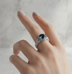 Vintage Round Blue Sapphire 925 Sterling <b>Silver</b> <b>Statement</b> <b>Ring</b> Prong Setting Women's Engagement Wedding Jewelry - Product Image 1