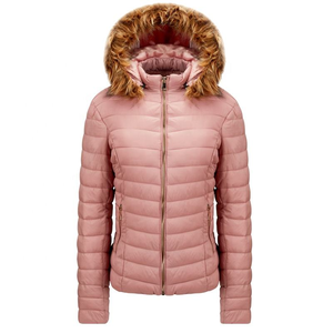 Chaqueta Acolchada para Mujer con Capucha de Piel Sintética, Corte Ajustado, Ligera, Abrigo Acolchado Cálido de Invierno con Bolsillos con Cremallera, Venta al por Mayor OEM - Product Image 2