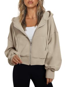 Hoodie court oversize couleur unie, veste légère imperméable à col montant zippé, logo personnalisé, sports de plein air - Product Image 1