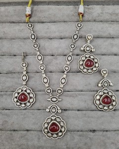 Juego de Joyería Nupcial de Lujo con Diamantes Americanos, Collar Largo con Colgante de Piedra Rosa Bebé, Pendientes Maang Tikka, Joyería de Boda al por Mayor - Product Image 3