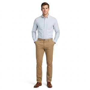 Pantalon de jogging pour homme style chinois, kaki, coupe droite, en Spandex/Coton, taille haute, braguette zippée, écologique, infroissable, avec poches - Product Image 1