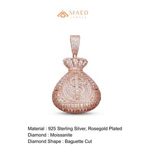 Collar con Colgante de Bolsa de Dinero Chapado en Oro Rosa con Moissanita, Joyería de Moda para Hombres y Mujeres, Colgante Fino Estilo Nueva York, Look Moderno y Chic - Product Image 6