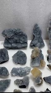 Lot de spécimens minéraux en gros : Grappe de calcédoine bleue naturelle avec druse et calcite, roches de cristal brutes du Maharashtra, Inde - Product Image 5