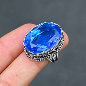 Magnifique bague tendance en topaze bleue de Londres, en argent sterling 925 massif, bijoux faits à la main, vente en gros directe d'usine - Product Image 1