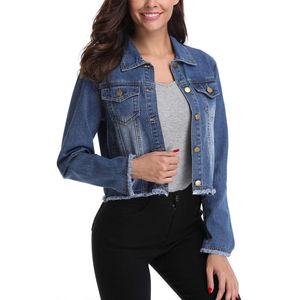 Veste en jean pour femme de haute qualité, bleu denim, coupe ajustée, manches longues, style vintage décontracté, service OEM disponible. - Product Image 4