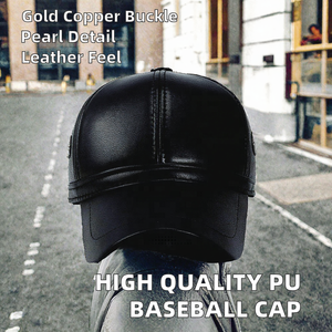 PU Leather <b>Baseball</b> <b>Cap</b> Unisex Adjustable 6 Panel Hat Pearl Decoration for Outdoor Spring Summer - Product Image 2