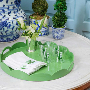 Scalloped edge lacquer tray with handles, handcrafted in <b>Vietnam</b>, premium serving tray with OEM/ODM color options. - Product Image 5