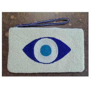 Monedero pequeño redondo con cuentas azules y blancas de ojo turco, con cierre de cremallera para tarjetas y efectivo, ideal para regalar. - Product Image 4
