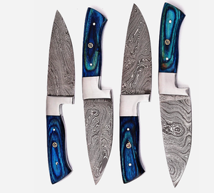 Juego de cuchillos para carne SM Knives de acero de Damasco, 4 piezas, mango azul, hoja con punta caída y borde biselado, cuchillos profesionales para comedor, 9 pulgadas, 3 años de garantía - Product Image 3