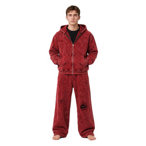Survêtement Homme Délavé Effet Usé de Haute Qualité Personnalisable Vintage Streetwear Uni Polyester/Coton Effet Soleil Décoloré Prix Abordables - Product Image 4