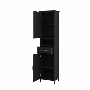 Mobiletto Nero a Doppia Anta, Sottile e Alto, con 2 Ripiani Regolabili per Arredo Bagno - Product Image 6