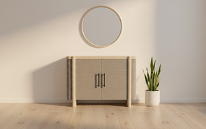 Buffet moderne à 2 portes en chêne massif pour salon - Rangement résistant à l'eau avec design minimaliste - Product Image 6