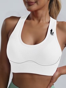High-Impact Racer Back Fitness Bralette | Seamless Knit Honeycomb Sportswear Tank | Black <b>Padded</b> <b>Running</b> Yoga Activewear - Product Image 1