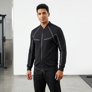 Men's Black Breathable <b>Tracksuit</b> Set Sporty Full Sleeve Zipper Jacket With Side Pockets And Drawstring Pants Autumn Wear - Product Image 2