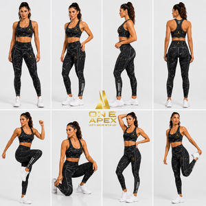 Ensemble de yoga pour femmes en marbre noir, leggings taille haute, soutien-gorge de sport dos nageur, ensemble de vêtements de sport fitness - Product Image 5