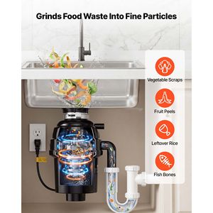 Trituratore di rifiuti alimentari da cucina con motore DC da 1HP 3500RPM a alimentazione continua, con collegamento EZ, per spina UK - Product Image 3