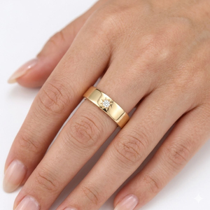 Bague Cigare Étoile du Nord en Or avec Diamant de Laboratoire, Plaqué Or 18K, Large Bande Étoilée, Bague Chevalière Unisexe, Bijoux - Product Image 3