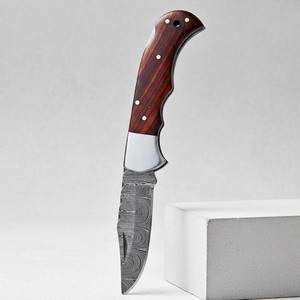 UA Supplies Industrial Grade Hand Forged Damascus Steel Rosewood Handle Lockback Folding Hunting EDC Pocket Knife 1 Year - Product Image 1