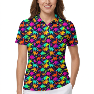 Polo pour homme à imprimé dinosaure coloré, manches courtes, décontracté, respirant, 100% polyester, motif tissé - Product Image 3